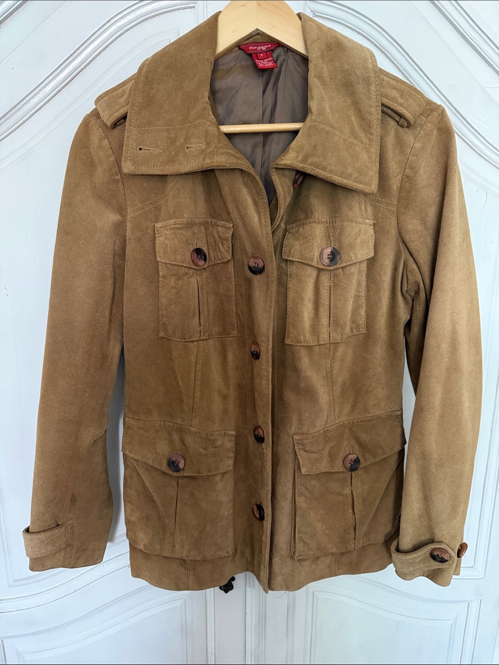 Sundance Genuine Suede Safari Utility Jacket Women’s S Camel Boho Western 70's
